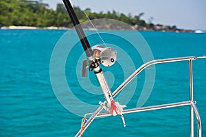 Fishing rod and reel on a boat