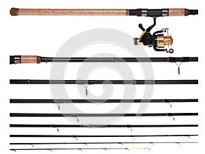 Fishing rod, reel, broken into parts (Clipping path)