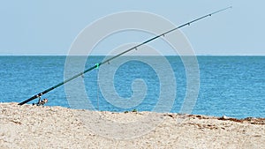 Fishing rod on the sea shore