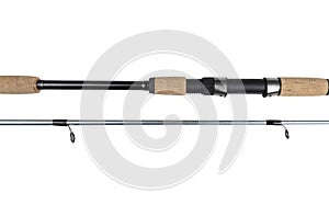 Fishing rod spinning close-up. Fishing rod. Rod rings isolated on white background with clipping path. Fishing tackle. Fishing rod