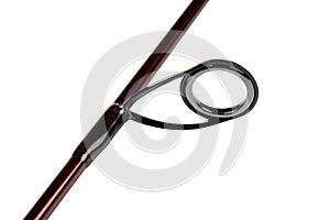 Fishing rod spinning ring with close-up. Fishing rod. Rod rings isolated on white background with clipping path. Fishing tackle.