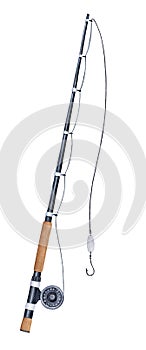 Fishing rod watercolour illustration. Tool to catch fish.