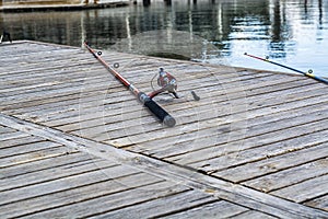 Fishing rods. Closeup shot.