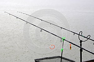 Fishing rods in rainy weather