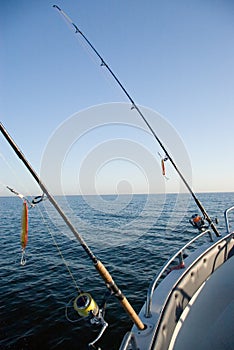 Fishing rods at sea. photo