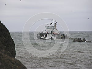 Fishing on rough sea