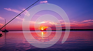 Fishing seascape at sunset