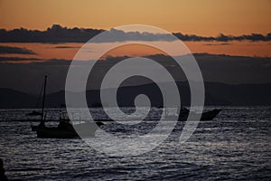 Fishing ship boat in the sea setonaikai sunrise sky