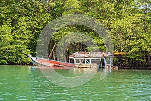 Fishing Ship wreck on Klong Chao river on koh kood island at trat thailand