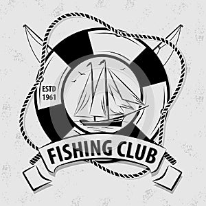 Fishing Sport Club logo with Sailing Ship