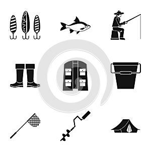 Fishing sport icons set, simple style