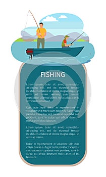 River or Lake Fishing on Motor Boat Vector Poster