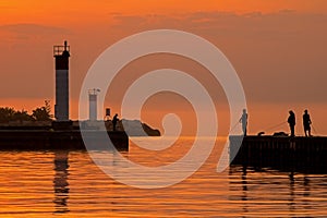 Fishing At Sunrise In Bronte, Ontario, Canada