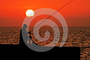 Fishing at sunset