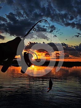 Fishing at sunset