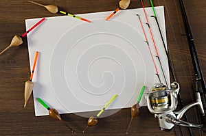 Fishing tackle with the blank sheet of paper