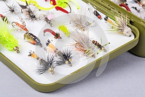 Fishing Tackle Box Filled with Small Hand Tied Flies