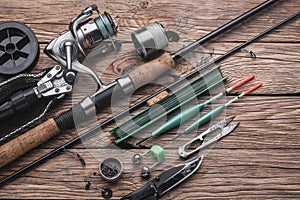 Fishing tackle for fishing peaceful fish. Float, fishing rod, reel, fishing line