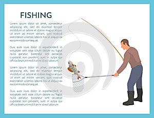 Fishing with Tackle and Landing Net for Fish Catch