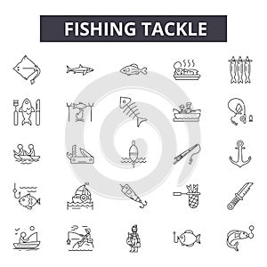 Fishing tackle line icons, signs, vector set, outline illustration concept