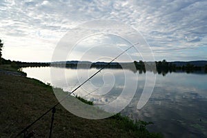 Fishing tackle photographed while fishing on the Danube on a midsummer afternoon