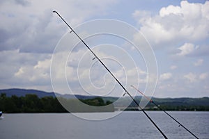 Fishing tackle photographed while fishing on the Danube on a midsummer afternoon