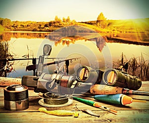 Fishing tackle on a pontoon