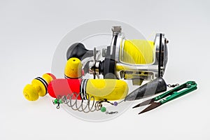 Fishing tackle on white background