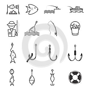 Fishing Thin Line Icons Set. Vector