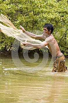 Fishing with a throw net