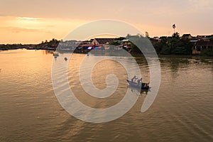 Fishing at Thu Bon river on sunset, Quang Nam, Vietnam