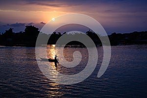 Fishing at Thu Bon river on sunset, Quang Nam, Vietnam