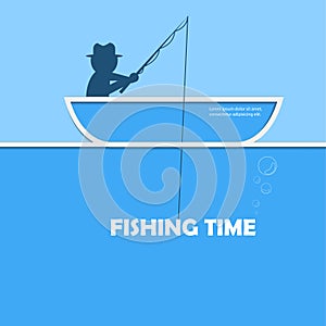 Fishing time creative poster with beautiful paper cut