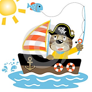 Fishing time with funny pirate cartoon