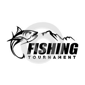 Fishing tournament logo vector. Fish Jumping Illustration Logo design vector