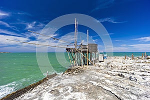 Fishing towers near Vieste, NP Gargano, Foggia, Italy