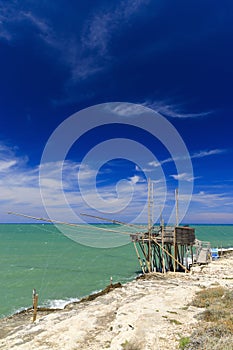 Fishing towers near Vieste, NP Gargano, Foggia, Italy