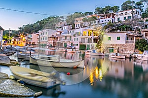 Fishing town Cala Figuera at blue hour