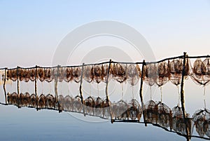 Fishing traps at sunset