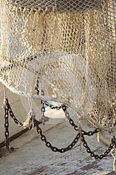 Fishing trawl net in a trawler boat