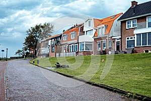 fishing village on the seashore of the Netherlands in rainy weather