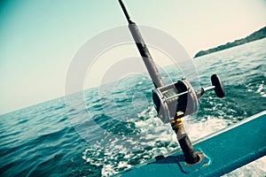 Fishing trolling tuna with a boat in the Andaman Sea, Thai