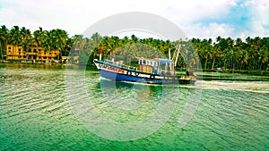 Fishing vessel in the backwaters of Kerala,  India