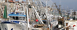 Fishing vessel in sea harbor