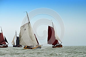 Fishing vessels sailing on the IJsselmeer, Holland