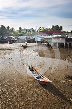 Fishing Village Ban Ba Tu Pu Pe at low tide on the island of Koh Libong, Thailand