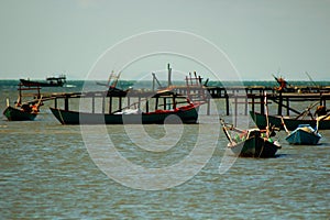 Fishing village with boats. Kep, Cambodia