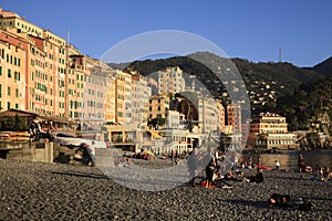 The fishing village of Camogli and the beach, Gulf of Paradise, Portofino National Park, Genova, Liguria, Italy