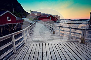 Fishing village in evening, Lofoten islands