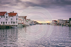 Fishing village Henningsvaer in Lofoten Islands, Northern Norway in cod skrei season